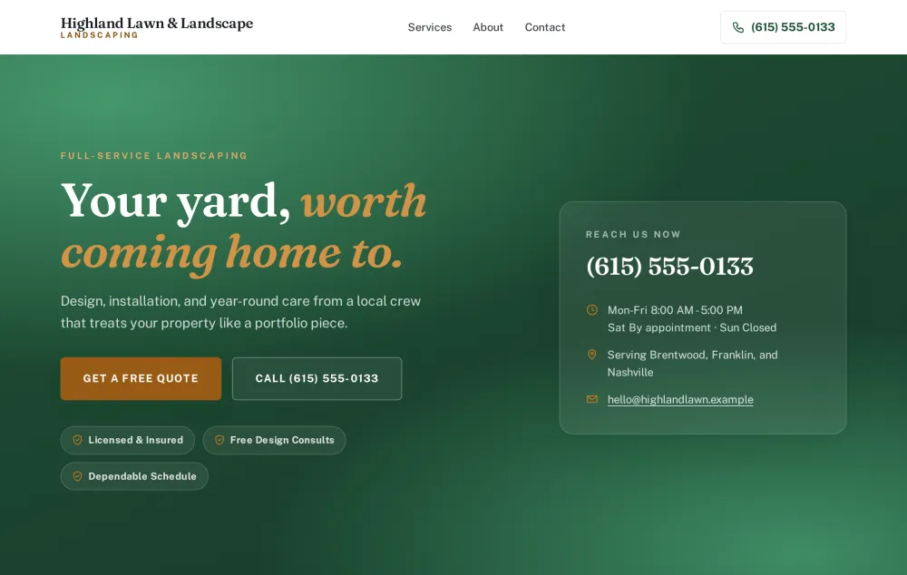 Live Landscaper website built by Site Praetorian